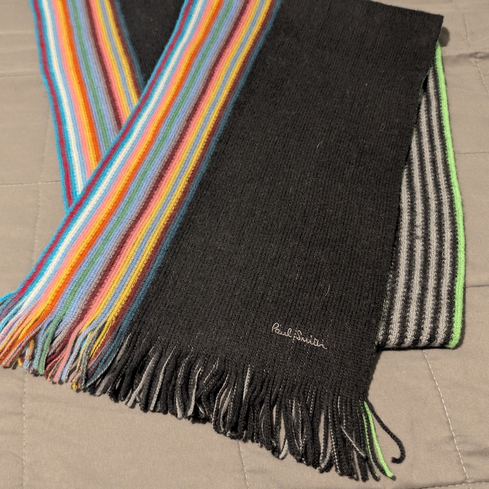 Paul Smith black & colored striped, wool scarf. Unisex